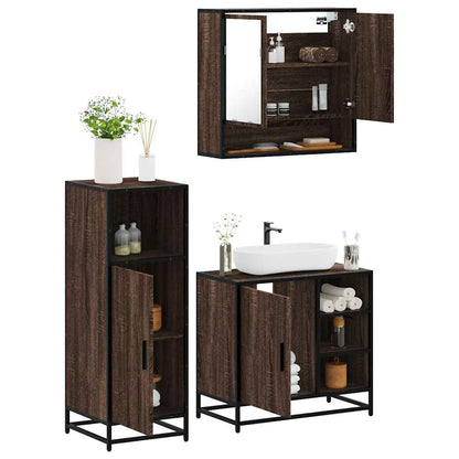 3 Piece Bathroom Furniture Set Brown Oak Engineered Wood