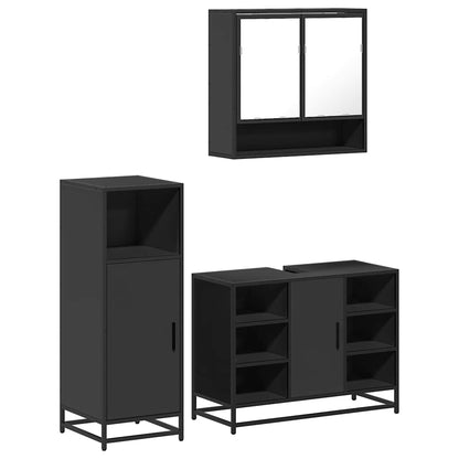 3 Piece Bathroom Furniture Set Black Engineered Wood