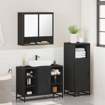 3 Piece Bathroom Furniture Set Black Engineered Wood