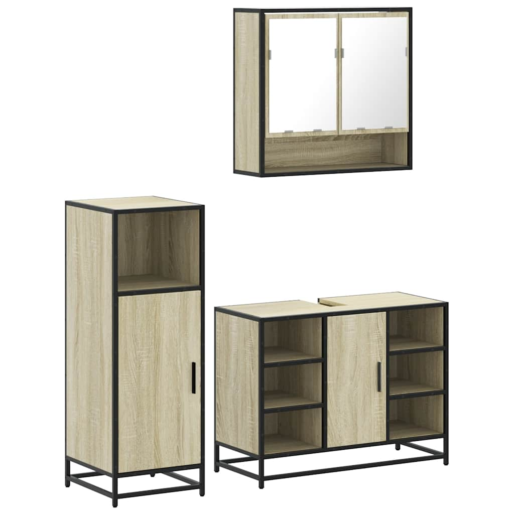 3 Piece Bathroom Furniture Set Sonoma Oak Engineered Wood