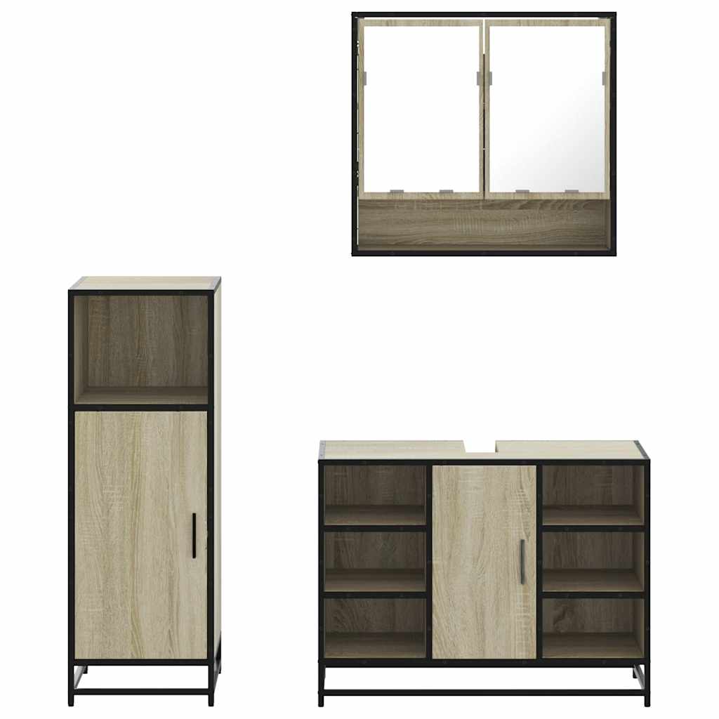 3 Piece Bathroom Furniture Set Sonoma Oak Engineered Wood