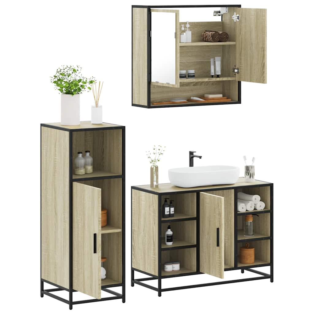 3 Piece Bathroom Furniture Set Sonoma Oak Engineered Wood