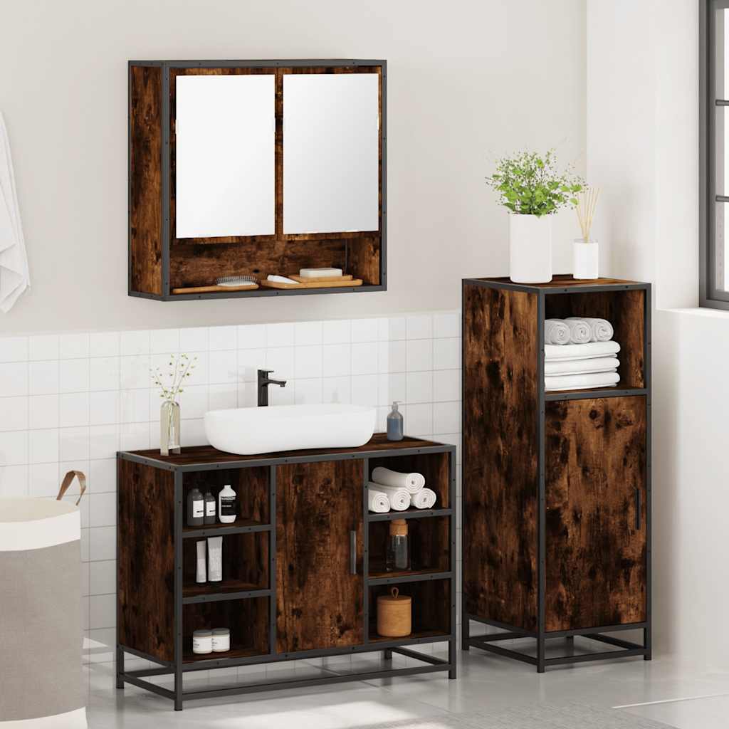 3 Piece Bathroom Furniture Set Smoked Oak Engineered Wood