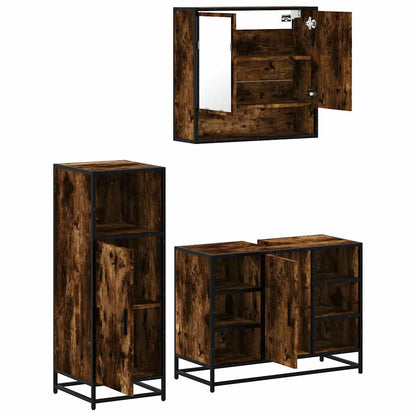 3 Piece Bathroom Furniture Set Smoked Oak Engineered Wood