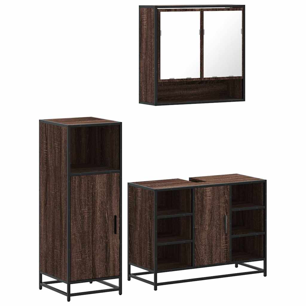 3 Piece Bathroom Furniture Set Brown Oak Engineered Wood