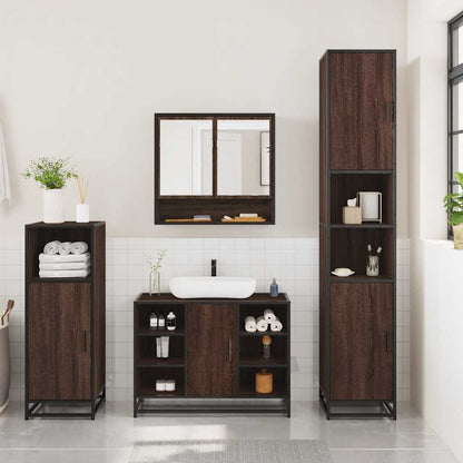 3 Piece Bathroom Furniture Set Brown Oak Engineered Wood