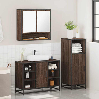 3 Piece Bathroom Furniture Set Brown Oak Engineered Wood