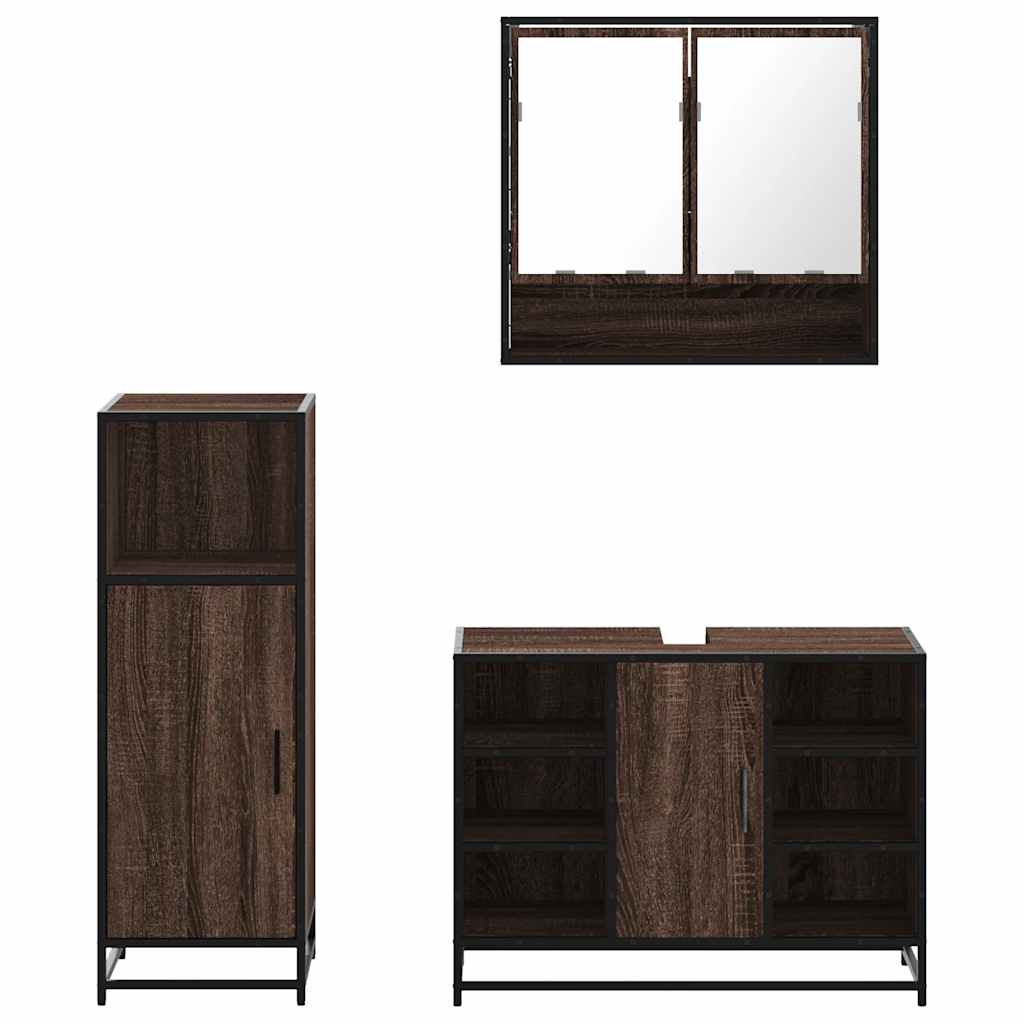 3 Piece Bathroom Furniture Set Brown Oak Engineered Wood