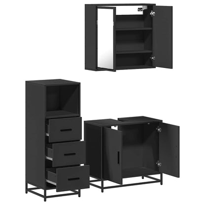 3 Piece Bathroom Furniture Set Black Engineered Wood