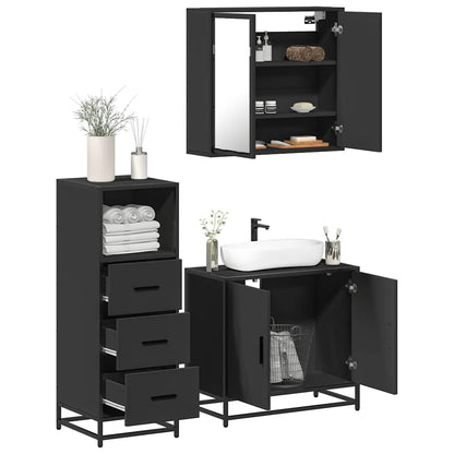 3 Piece Bathroom Furniture Set Black Engineered Wood