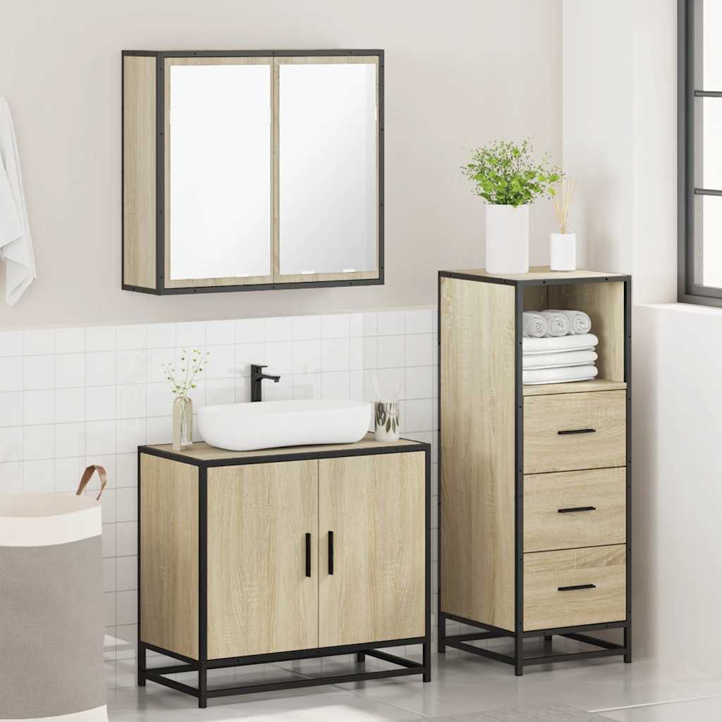 3 Piece Bathroom Furniture Set Sonoma Oak Engineered Wood