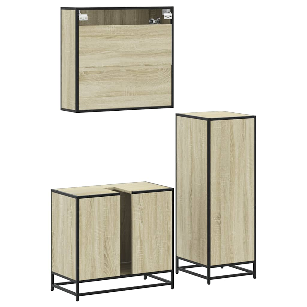 3 Piece Bathroom Furniture Set Sonoma Oak Engineered Wood