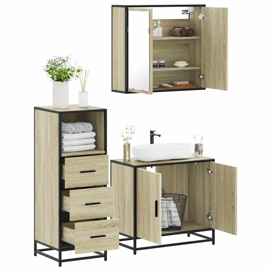 3 Piece Bathroom Furniture Set Sonoma Oak Engineered Wood