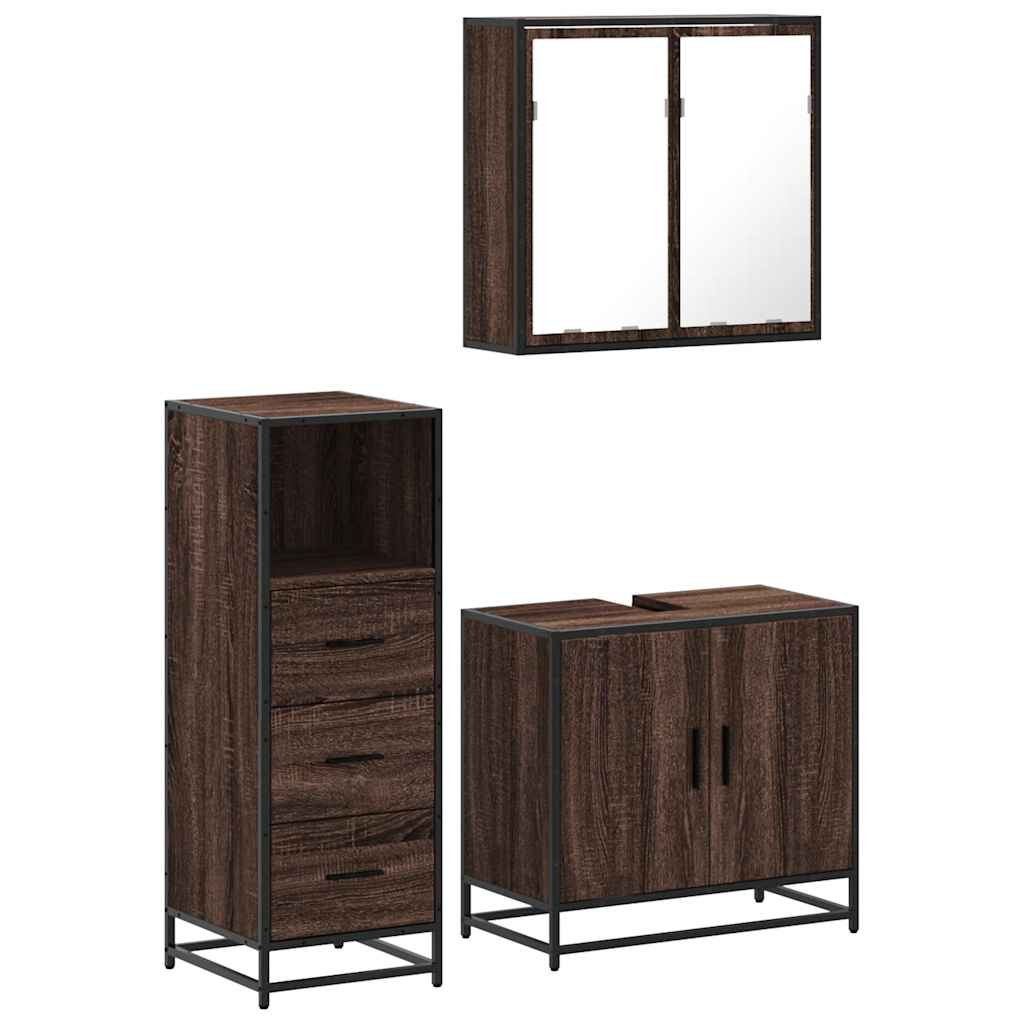 3 Piece Bathroom Furniture Set Brown Oak Engineered Wood