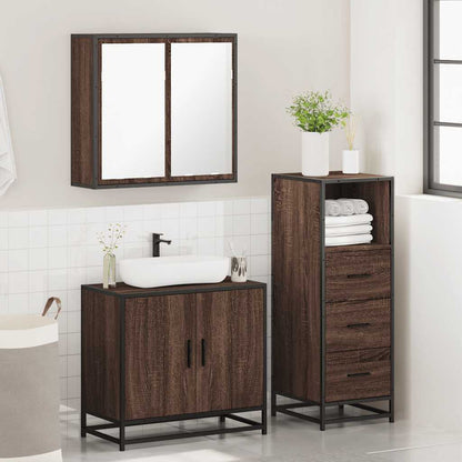 3 Piece Bathroom Furniture Set Brown Oak Engineered Wood