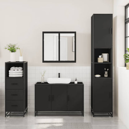 3 Piece Bathroom Furniture Set Black Engineered Wood