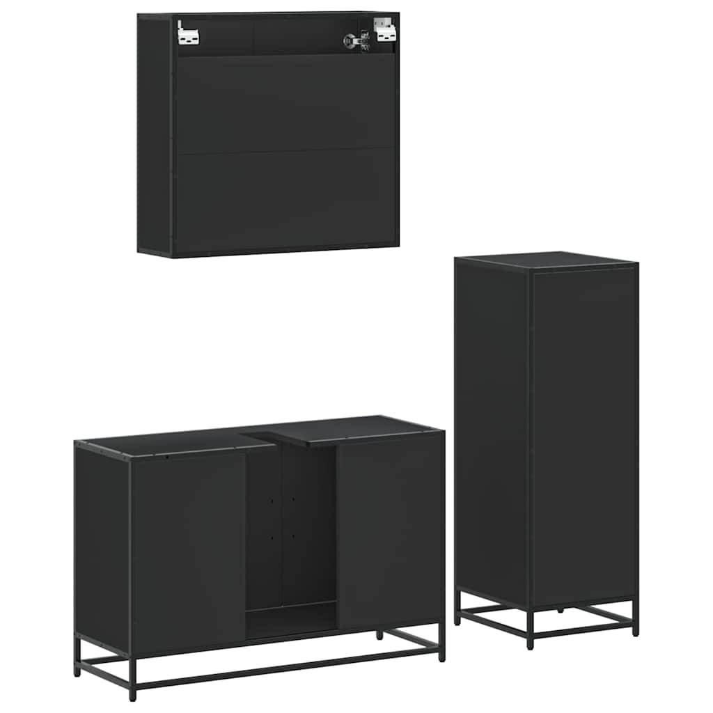 3 Piece Bathroom Furniture Set Black Engineered Wood