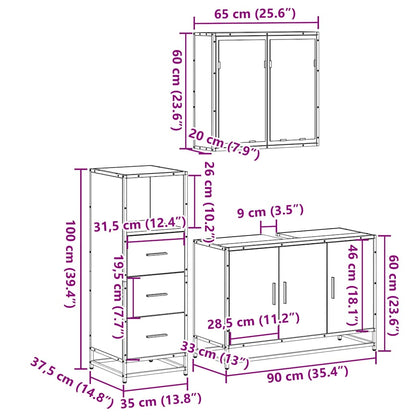 3 Piece Bathroom Furniture Set Black Engineered Wood