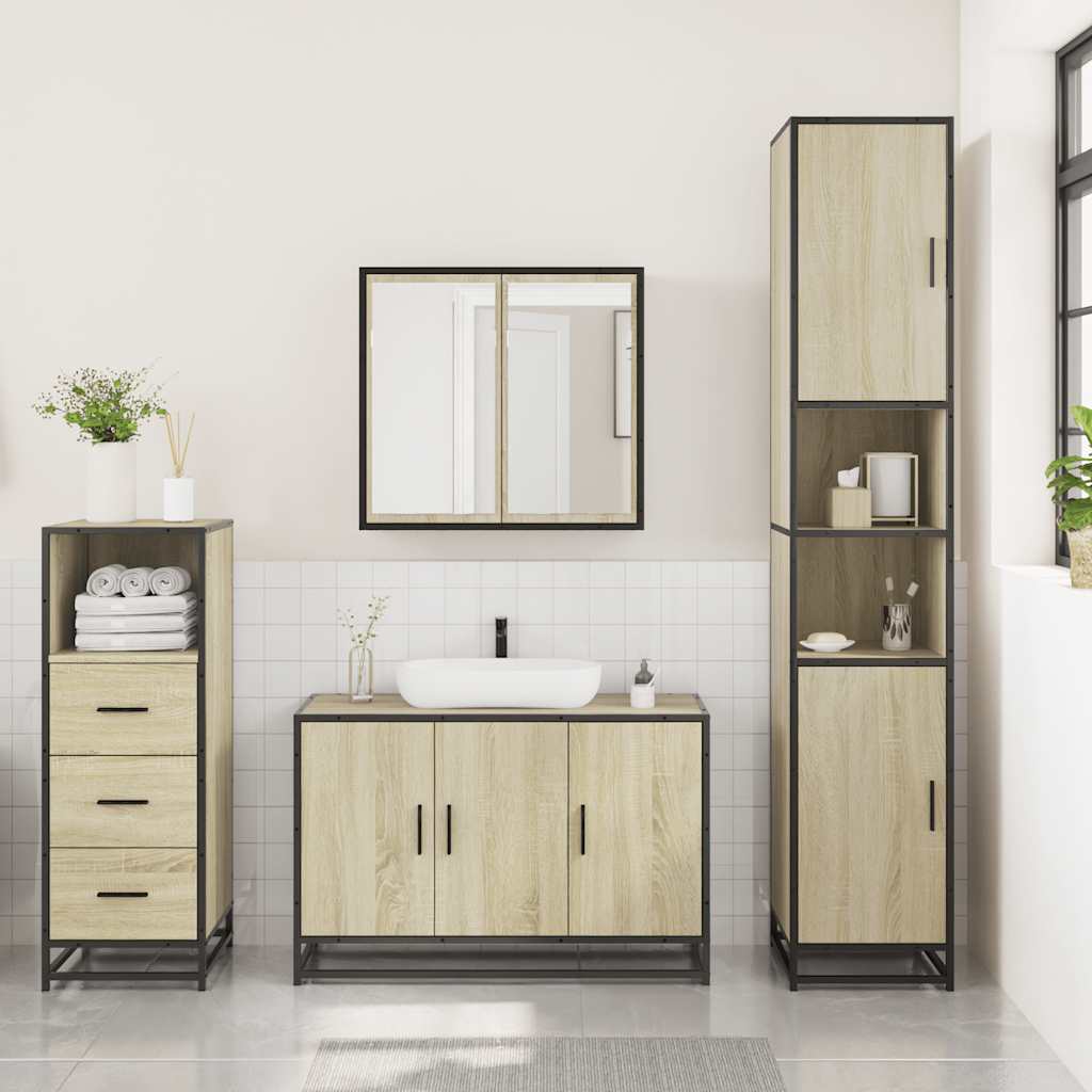 3 Piece Bathroom Furniture Set Sonoma Oak Engineered Wood