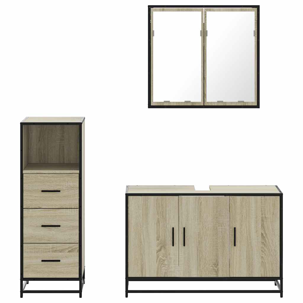 3 Piece Bathroom Furniture Set Sonoma Oak Engineered Wood