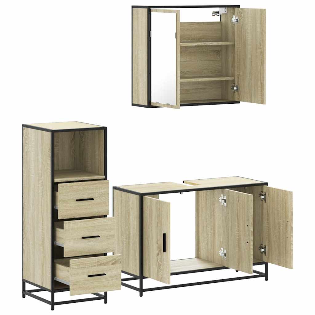 3 Piece Bathroom Furniture Set Sonoma Oak Engineered Wood