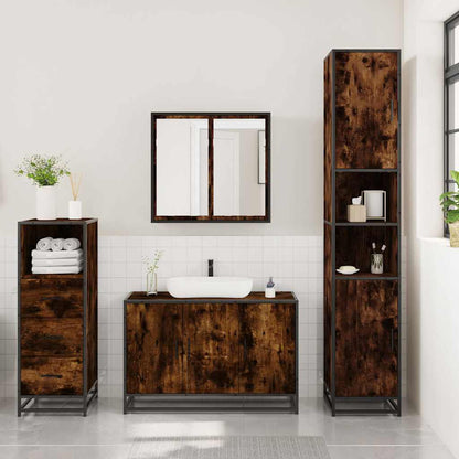 3 Piece Bathroom Furniture Set Smoked Oak Engineered Wood