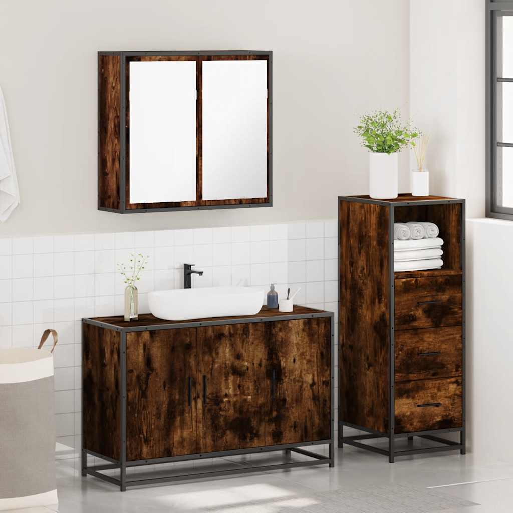 3 Piece Bathroom Furniture Set Smoked Oak Engineered Wood