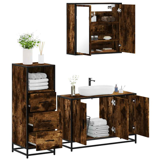 3 Piece Bathroom Furniture Set Smoked Oak Engineered Wood