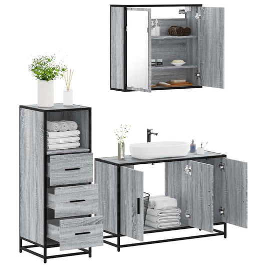 3 Piece Bathroom Furniture Set Grey Sonoma Engineered Wood