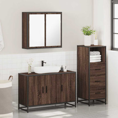 3 Piece Bathroom Furniture Set Brown Oak Engineered Wood