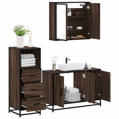 3 Piece Bathroom Furniture Set Brown Oak Engineered Wood