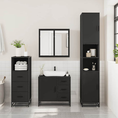 3 Piece Bathroom Furniture Set Black Engineered Wood