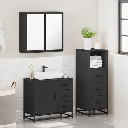 3 Piece Bathroom Furniture Set Black Engineered Wood