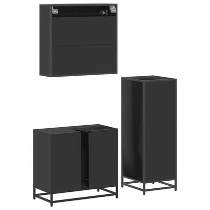 3 Piece Bathroom Furniture Set Black Engineered Wood