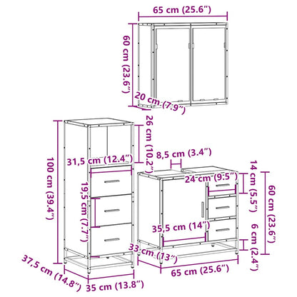 3 Piece Bathroom Furniture Set Black Engineered Wood