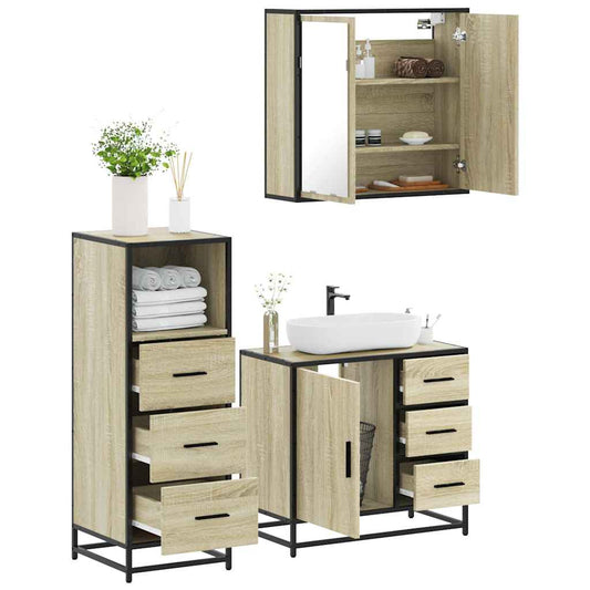 3 Piece Bathroom Furniture Set Sonoma Oak Engineered Wood