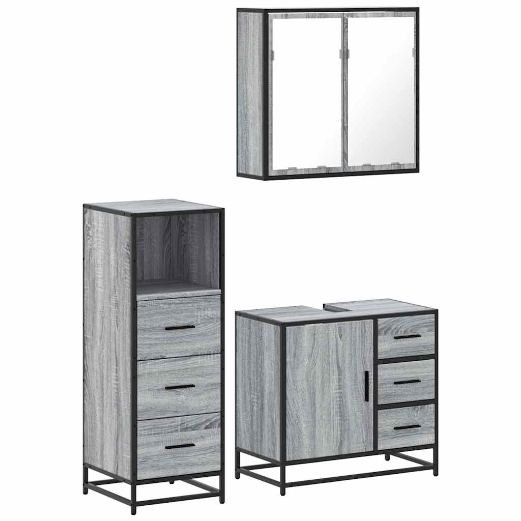 3 Piece Bathroom Furniture Set Grey Sonoma Engineered Wood