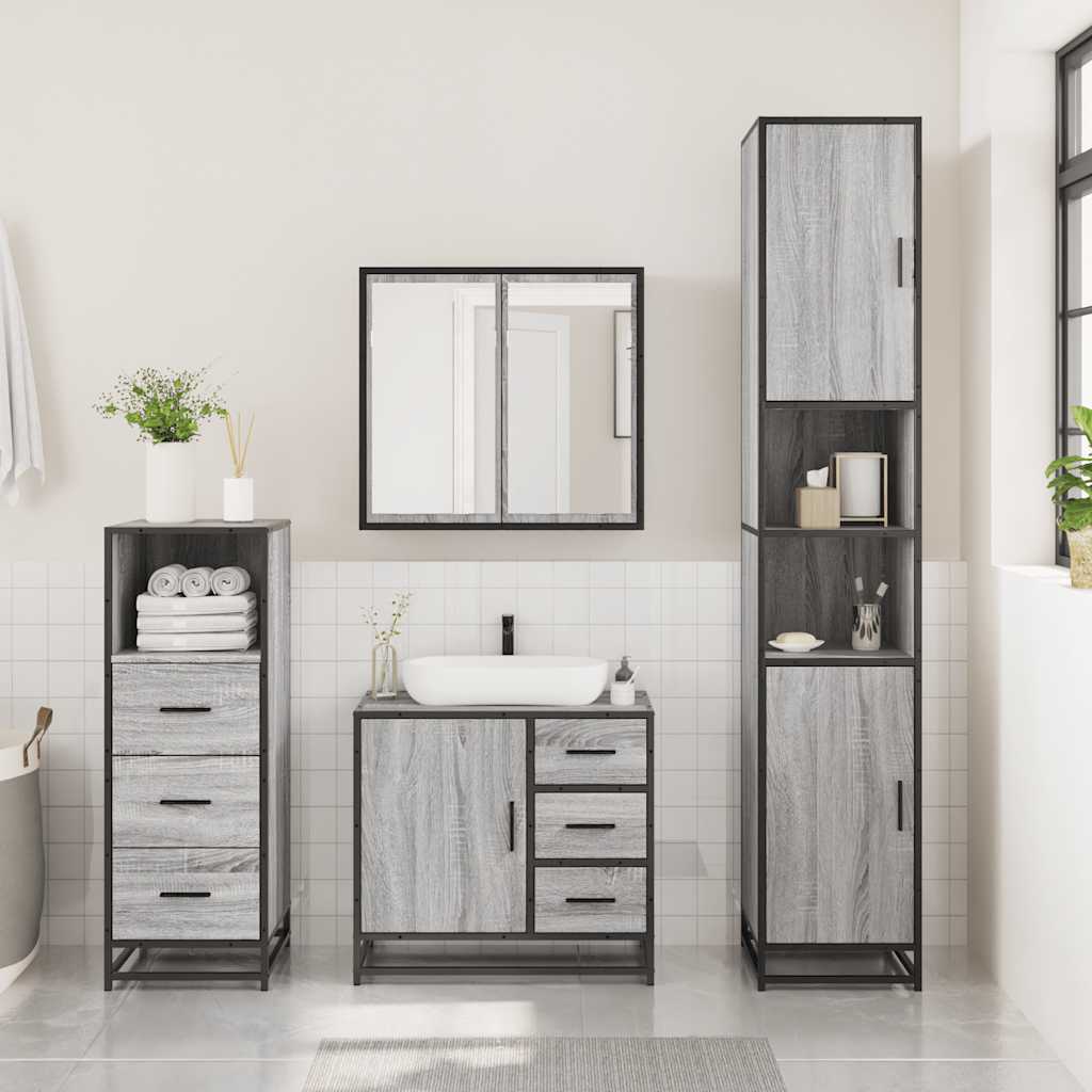 3 Piece Bathroom Furniture Set Grey Sonoma Engineered Wood