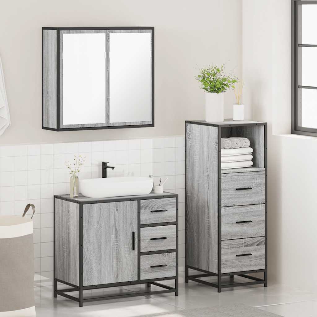 3 Piece Bathroom Furniture Set Grey Sonoma Engineered Wood