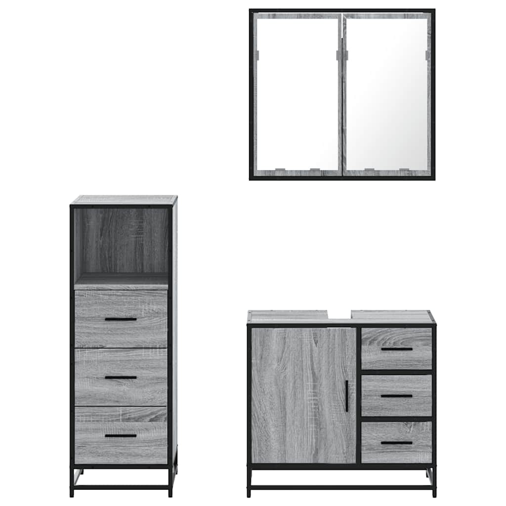 3 Piece Bathroom Furniture Set Grey Sonoma Engineered Wood