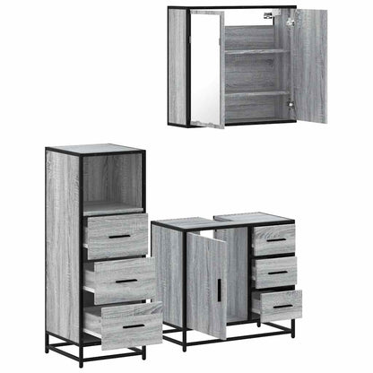 3 Piece Bathroom Furniture Set Grey Sonoma Engineered Wood