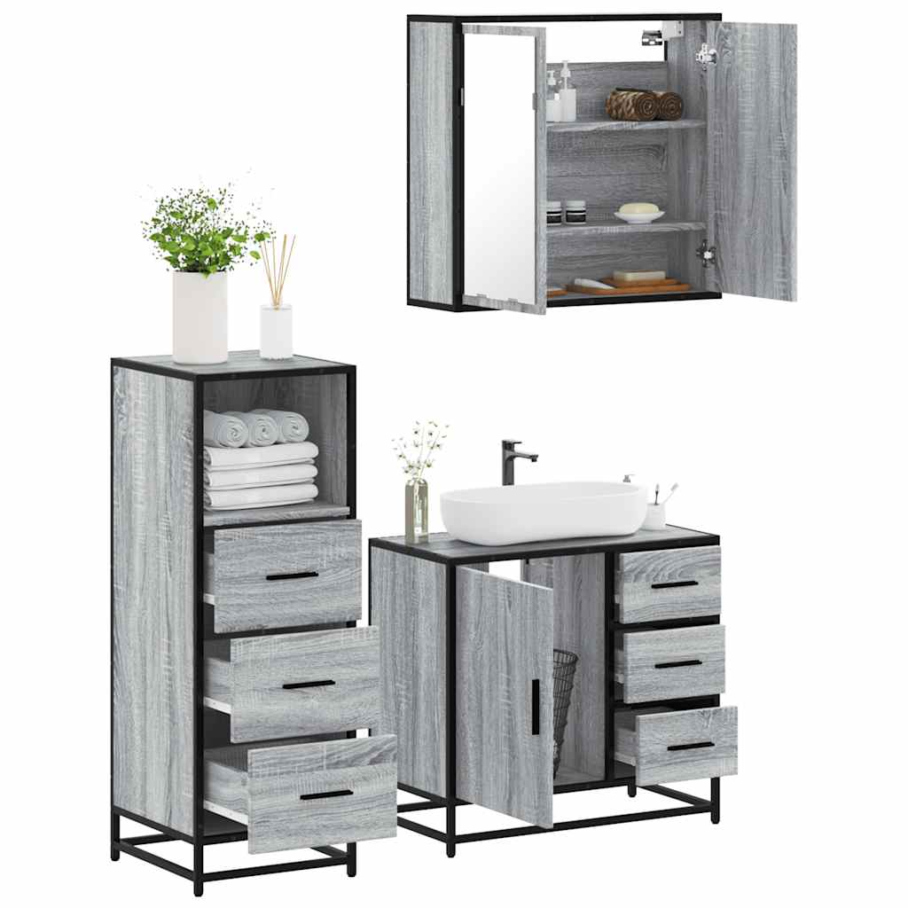 3 Piece Bathroom Furniture Set Grey Sonoma Engineered Wood