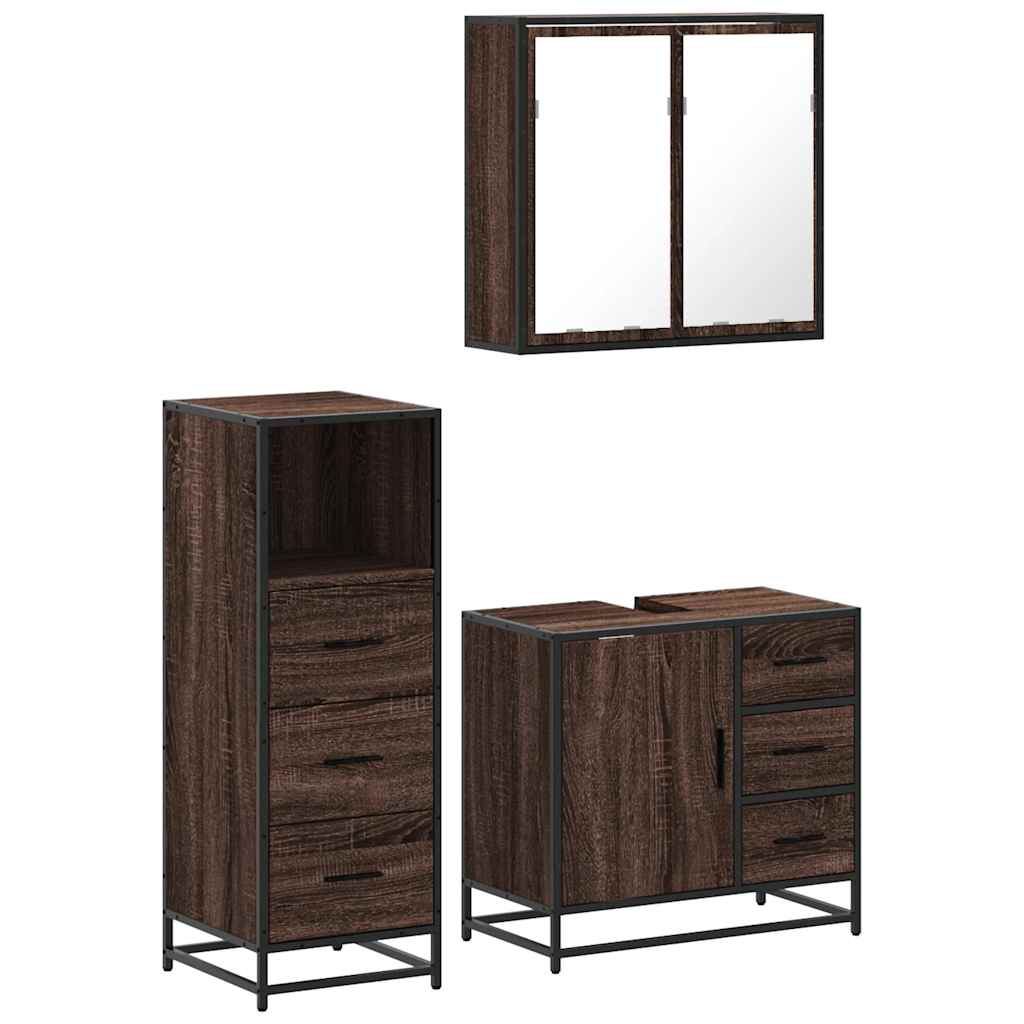 3 Piece Bathroom Furniture Set Brown Oak Engineered Wood