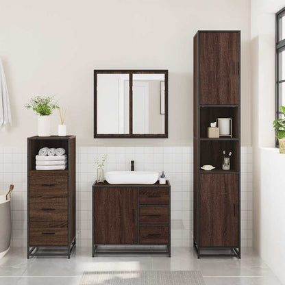 3 Piece Bathroom Furniture Set Brown Oak Engineered Wood