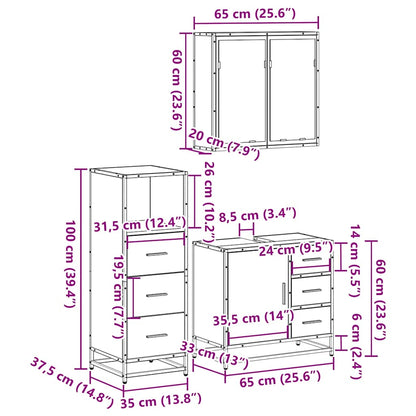 3 Piece Bathroom Furniture Set Brown Oak Engineered Wood