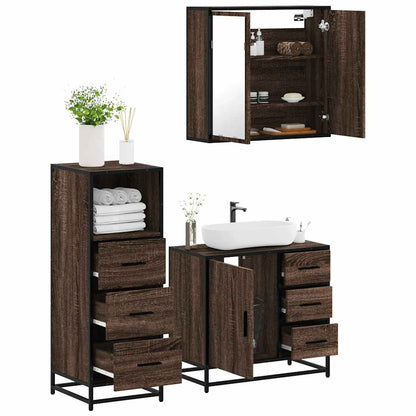 3 Piece Bathroom Furniture Set Brown Oak Engineered Wood