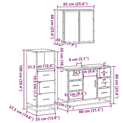 3 Piece Bathroom Furniture Set Black Engineered Wood