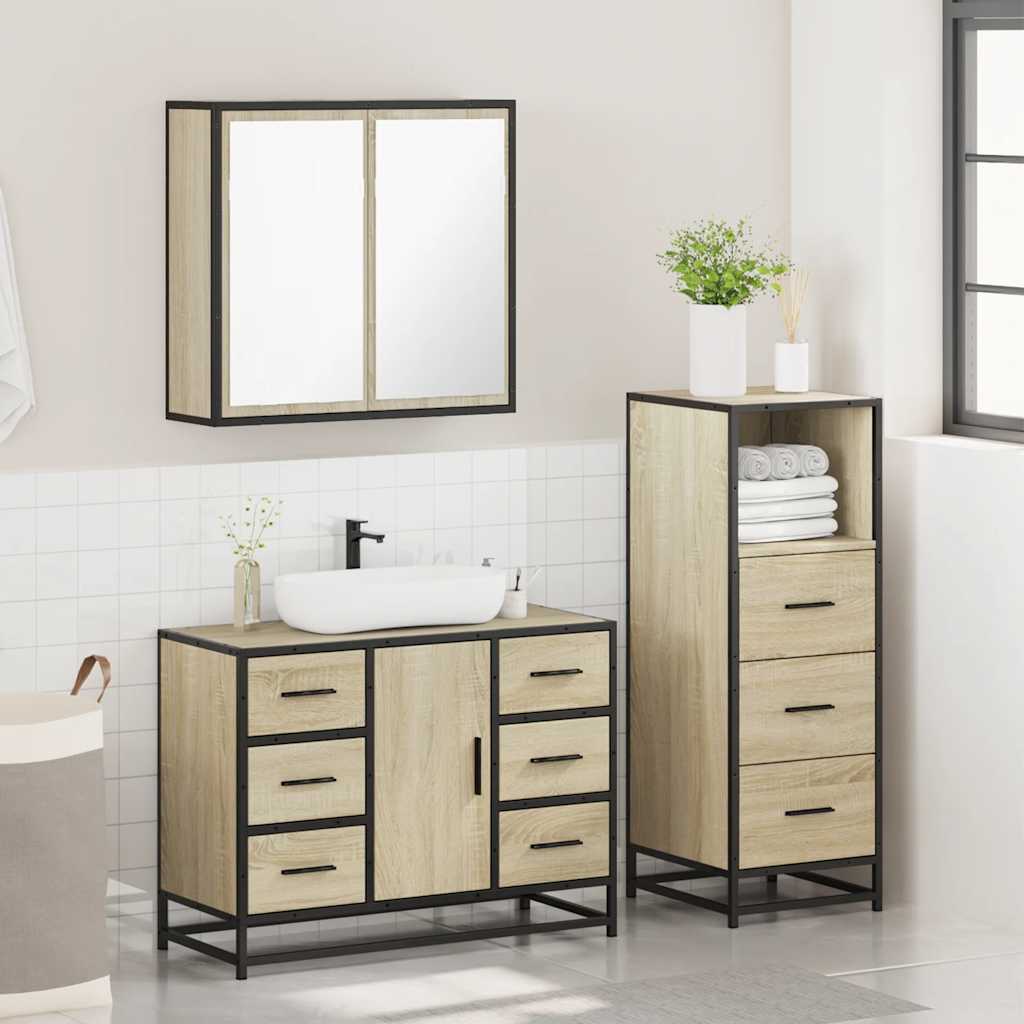 3 Piece Bathroom Furniture Set Sonoma Oak Engineered Wood