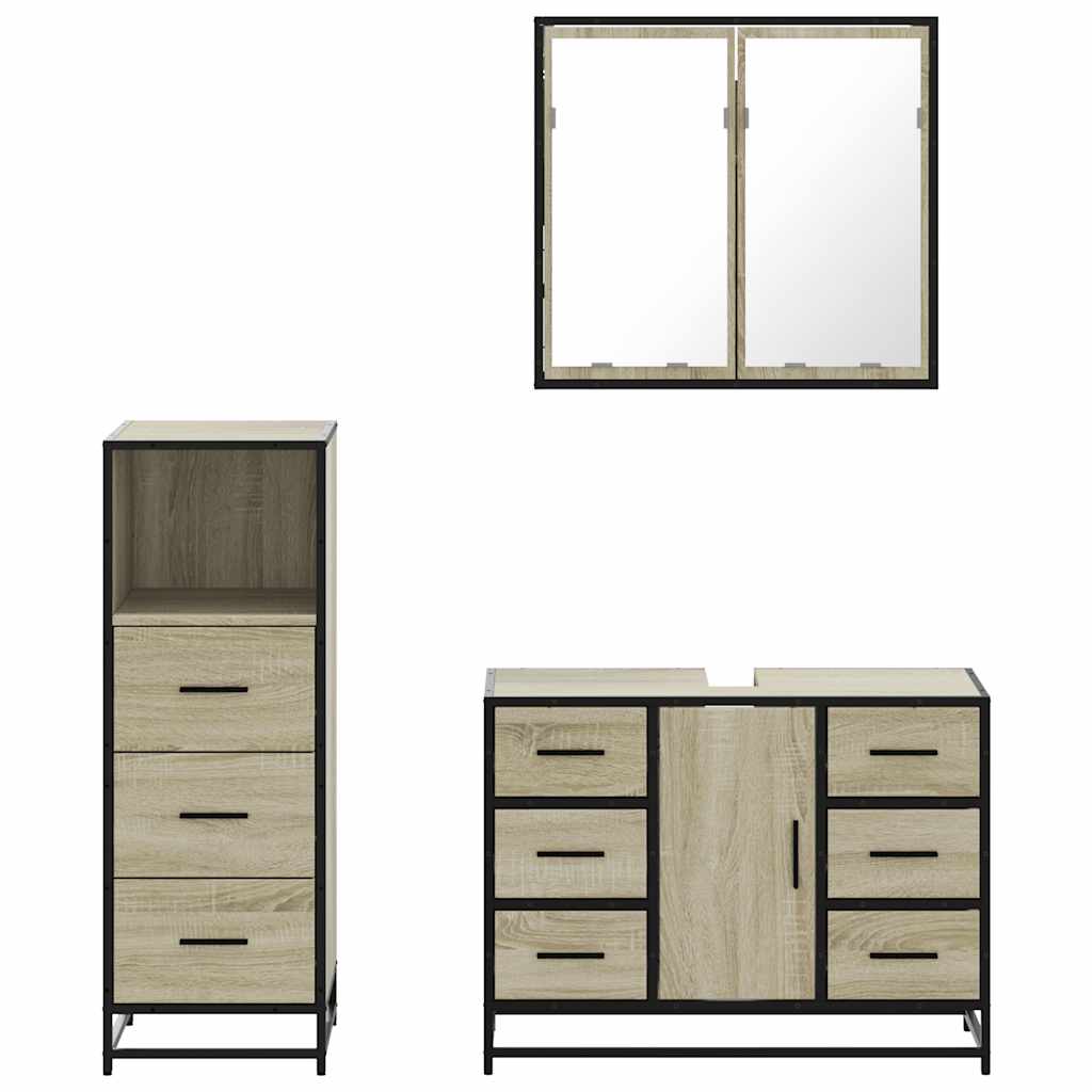 3 Piece Bathroom Furniture Set Sonoma Oak Engineered Wood