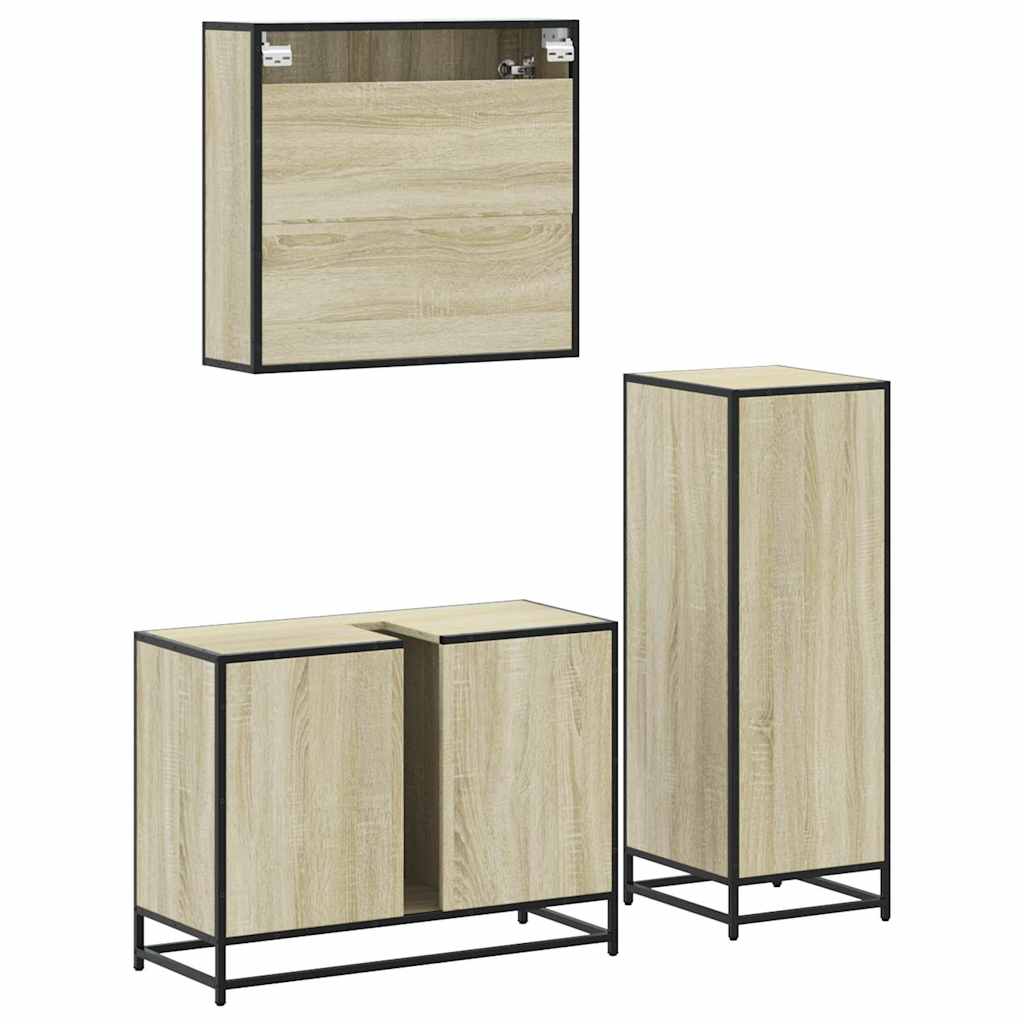 3 Piece Bathroom Furniture Set Sonoma Oak Engineered Wood